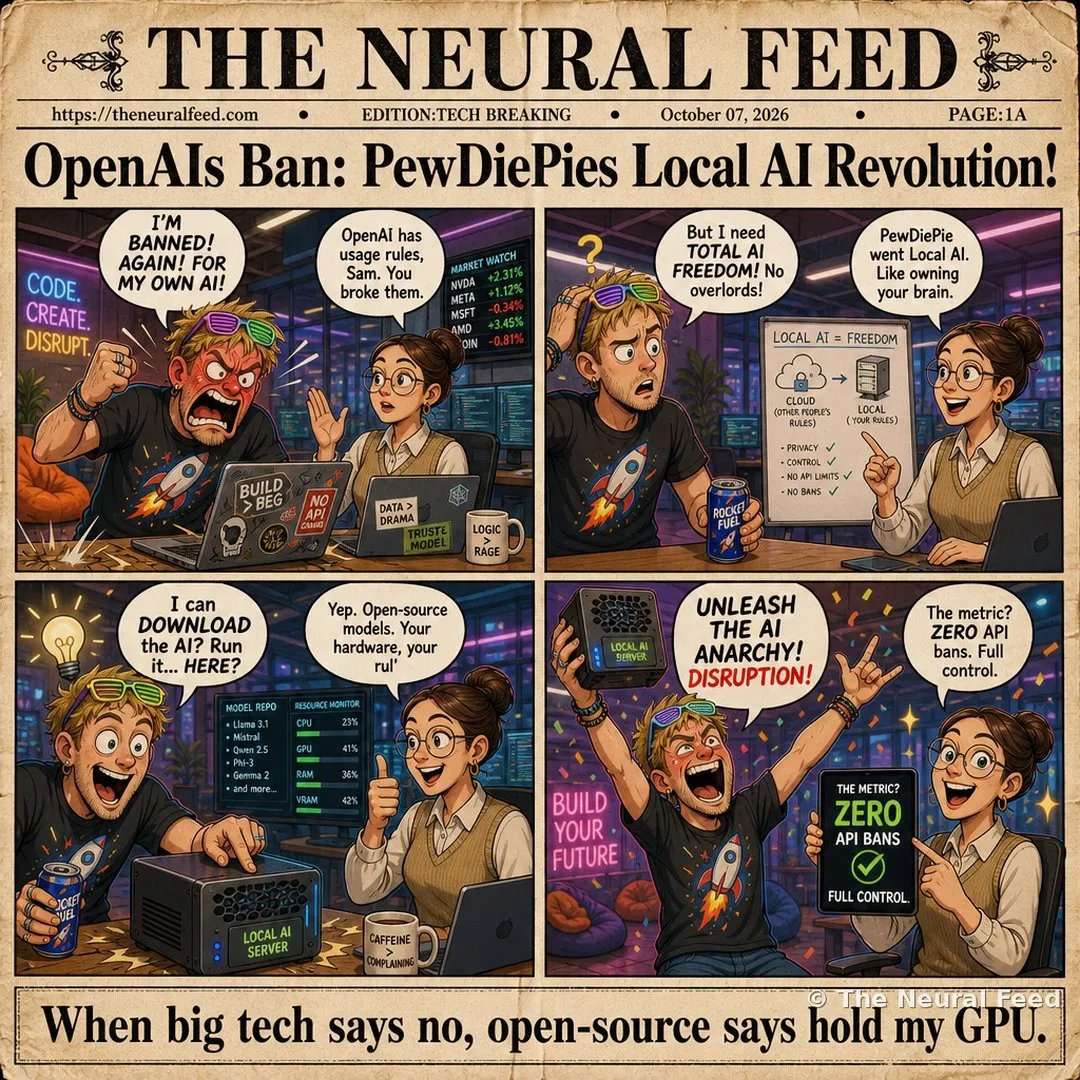 OpenAI's Ban: PewDiePie's Local AI Revolution! – Neural Toons comic
