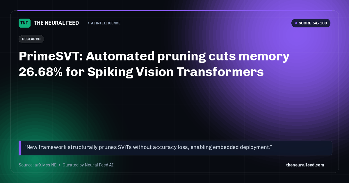PrimeSVT: Automated pruning cuts memory 26.68% for Spiking Vision Transformers