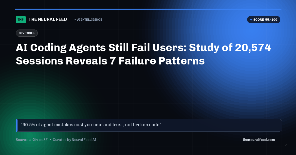AI Coding Agents Still Fail Users: Study of 20,574 Sessions Reveals 7 Failure Patterns