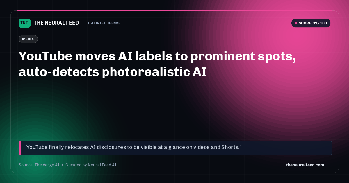 YouTube moves AI labels to prominent spots, auto-detects photorealistic AI