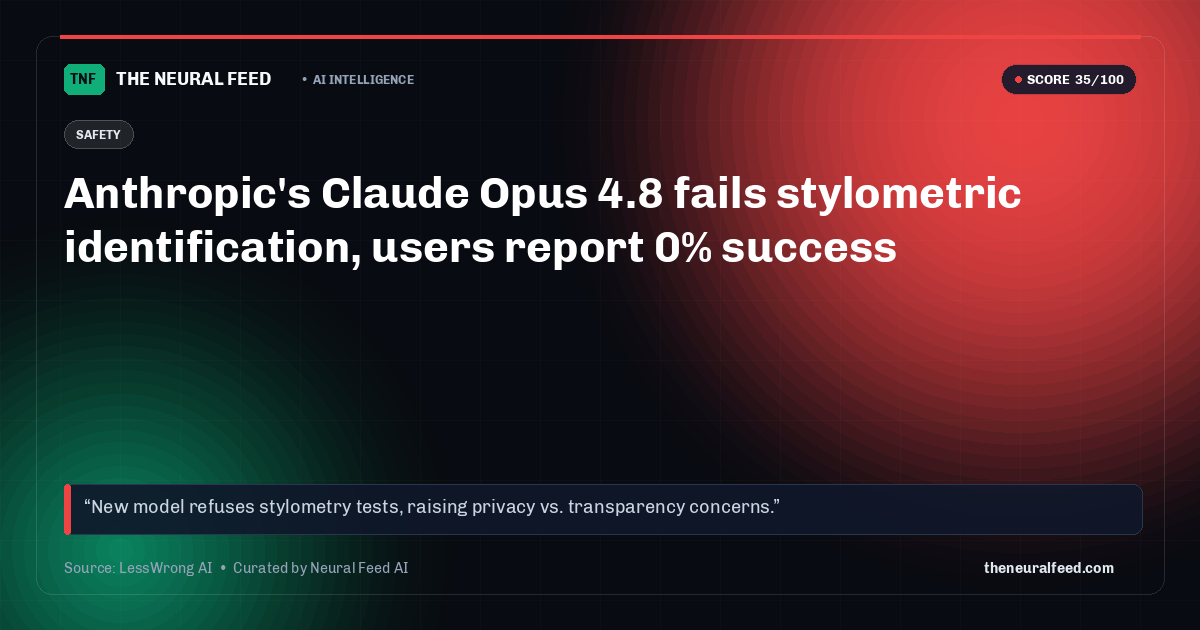 Anthropic's Claude Opus 4.8 fails stylometric identification, users report 0% success