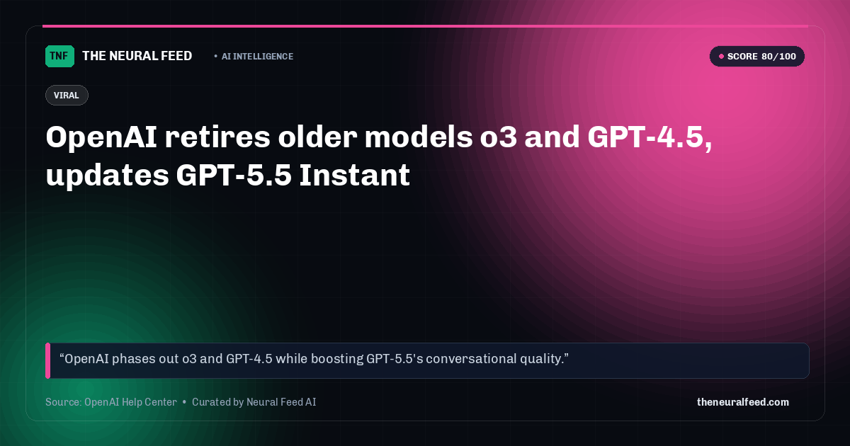 OpenAI retires older models o3 and GPT-4.5, updates GPT-5.5 Instant