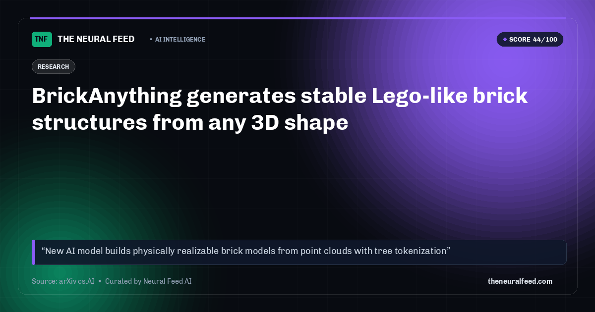 BrickAnything generates stable Lego-like brick structures from any 3D shape