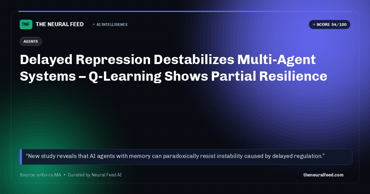 Delayed Repression Destabilizes Multi-Agent Systems – Q-Learning Shows Partial Resilience