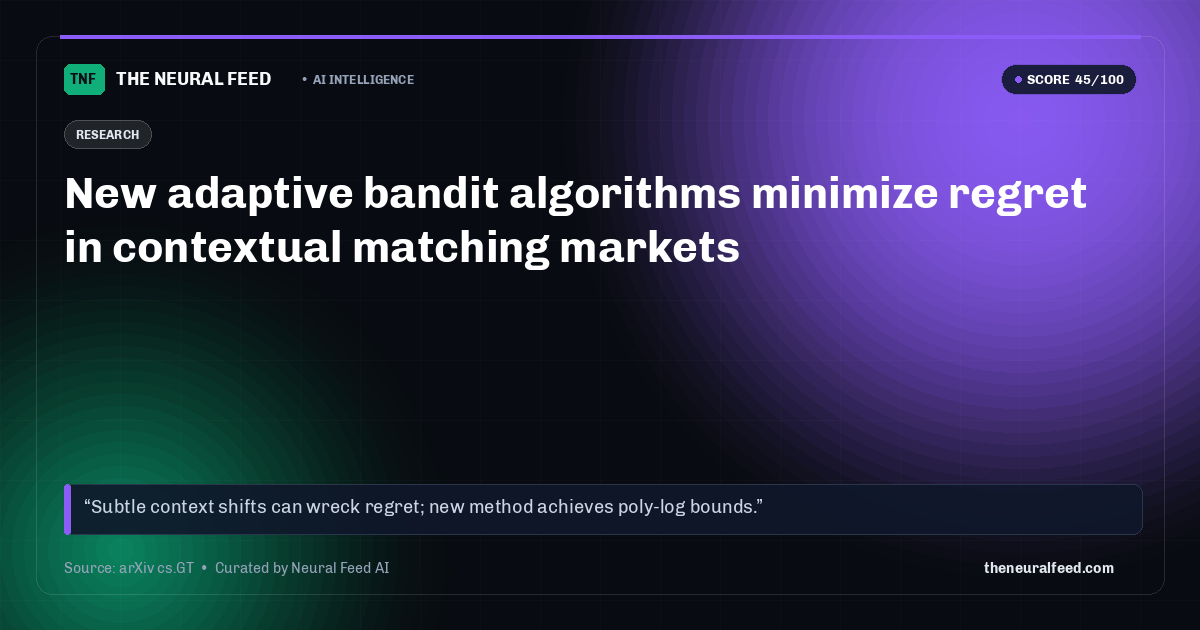 New adaptive bandit algorithms minimize regret in contextual matching markets