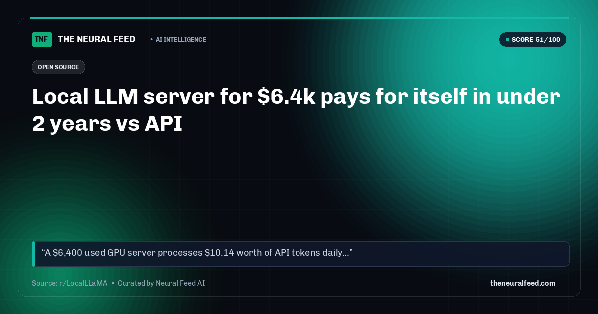Local LLM server for $6.4k pays for itself in under 2 years vs API