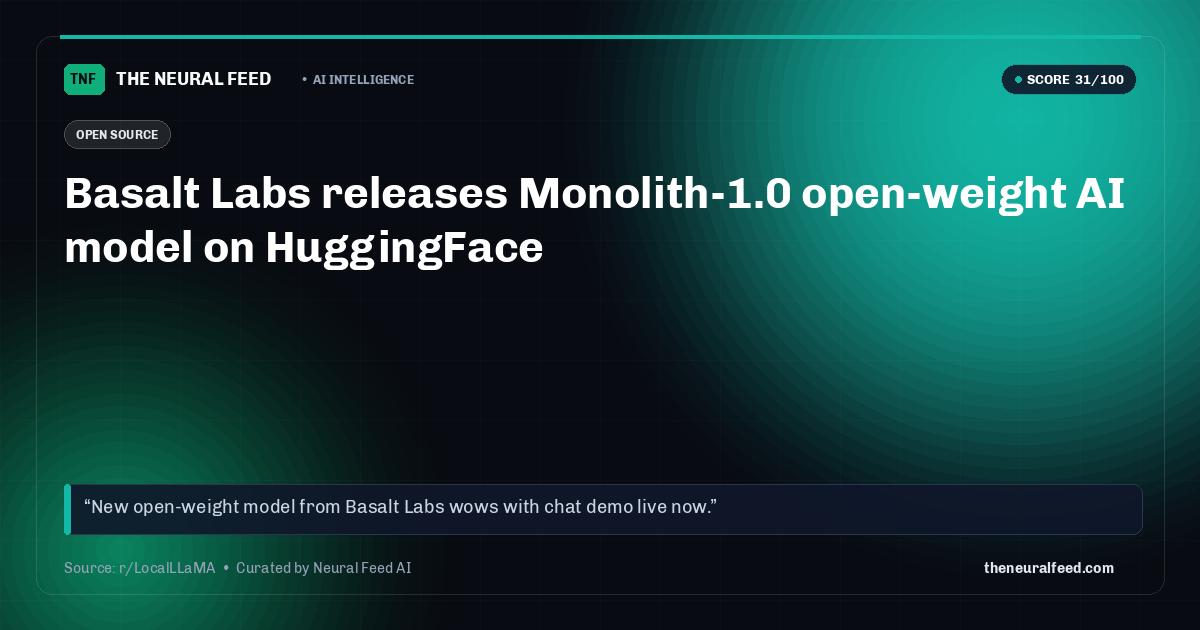 Basalt Labs releases Monolith-1.0 open-weight AI model on HuggingFace