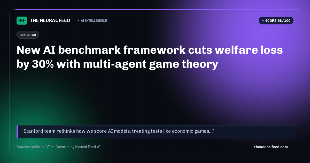 New AI benchmark framework cuts welfare loss by 30% with multi-agent game theory