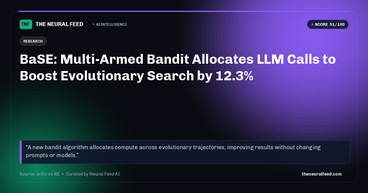 BaSE: Multi-Armed Bandit Allocates LLM Calls to Boost Evolutionary Search by 12.3%