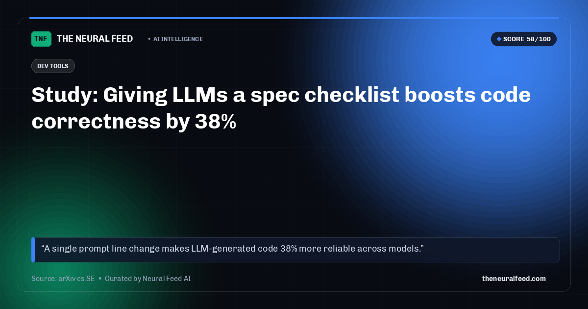 Study: Giving LLMs a spec checklist boosts code correctness by 38%