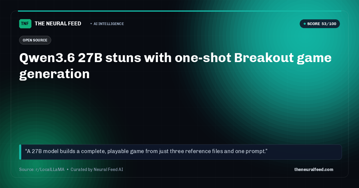 Qwen3.6 27B stuns with one-shot Breakout game generation