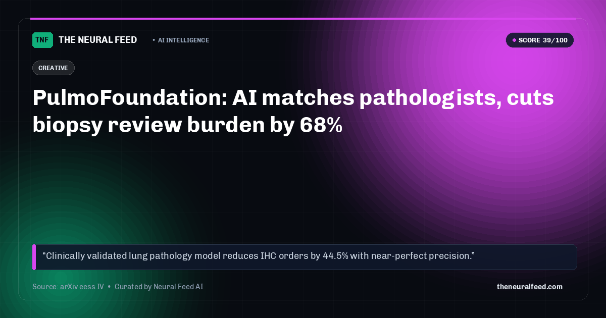 PulmoFoundation: AI matches pathologists, cuts biopsy review burden by 68%