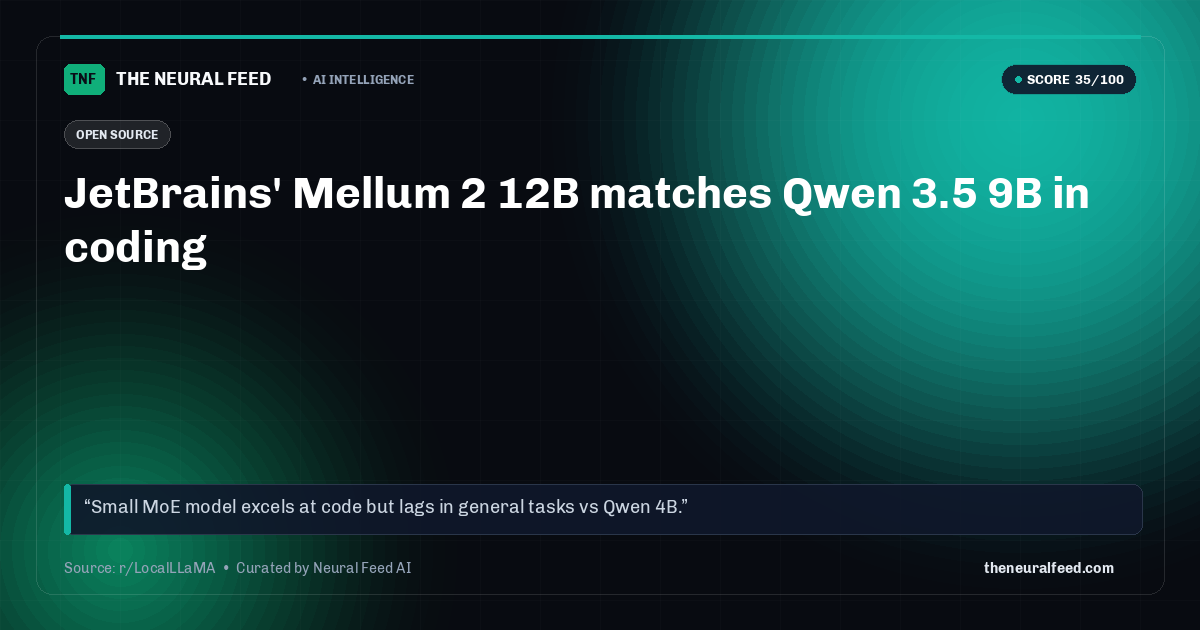 JetBrains' Mellum 2 12B matches Qwen 3.5 9B in coding