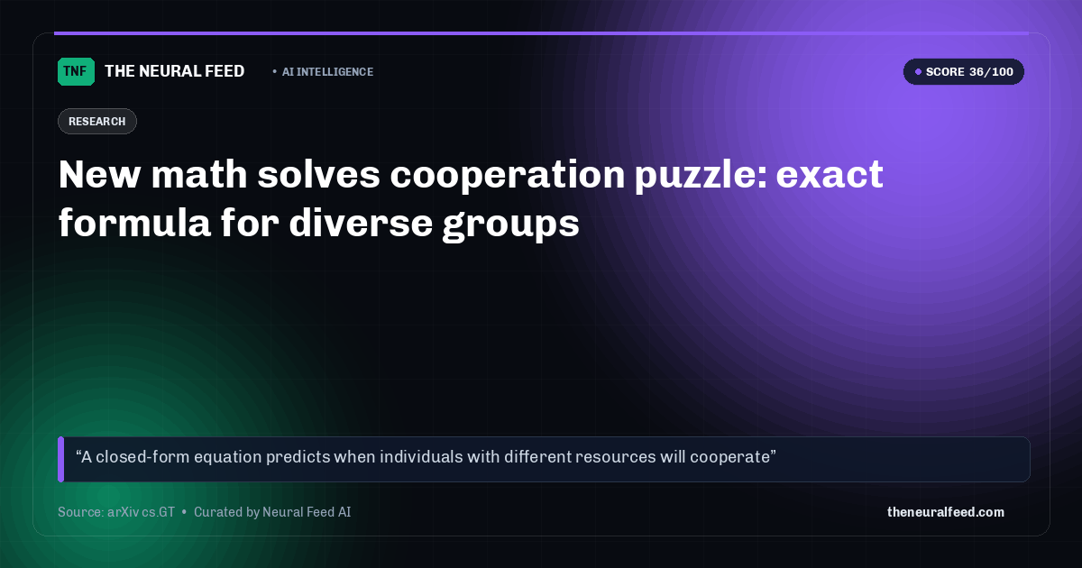 New math solves cooperation puzzle: exact formula for diverse groups