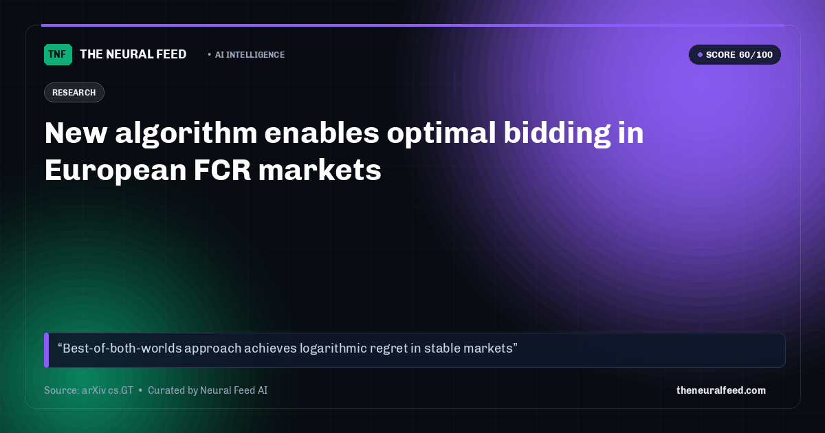 New algorithm enables optimal bidding in European FCR markets