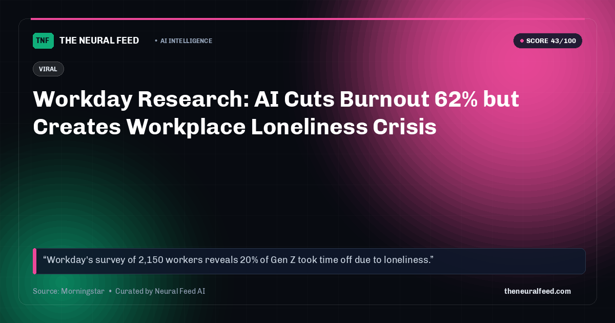 Workday Research: AI Cuts Burnout 62% but Creates Workplace Loneliness Crisis