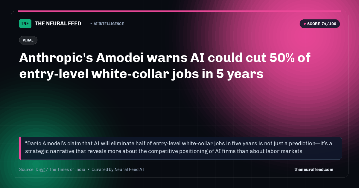 Anthropic's Amodei warns AI could cut 50% of entry-level white-collar jobs in 5 years