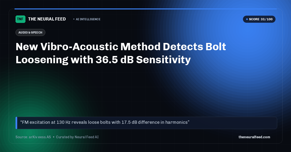 New Vibro-Acoustic Method Detects Bolt Loosening with 36.5 dB Sensitivity