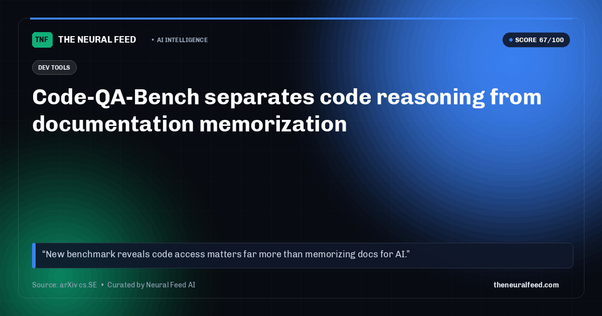 Code-QA-Bench separates code reasoning from documentation memorization
