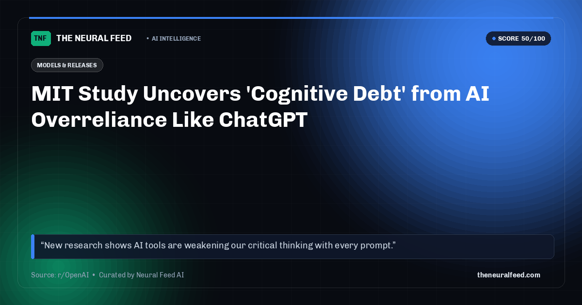 MIT Study Uncovers 'Cognitive Debt' from AI Overreliance Like ChatGPT