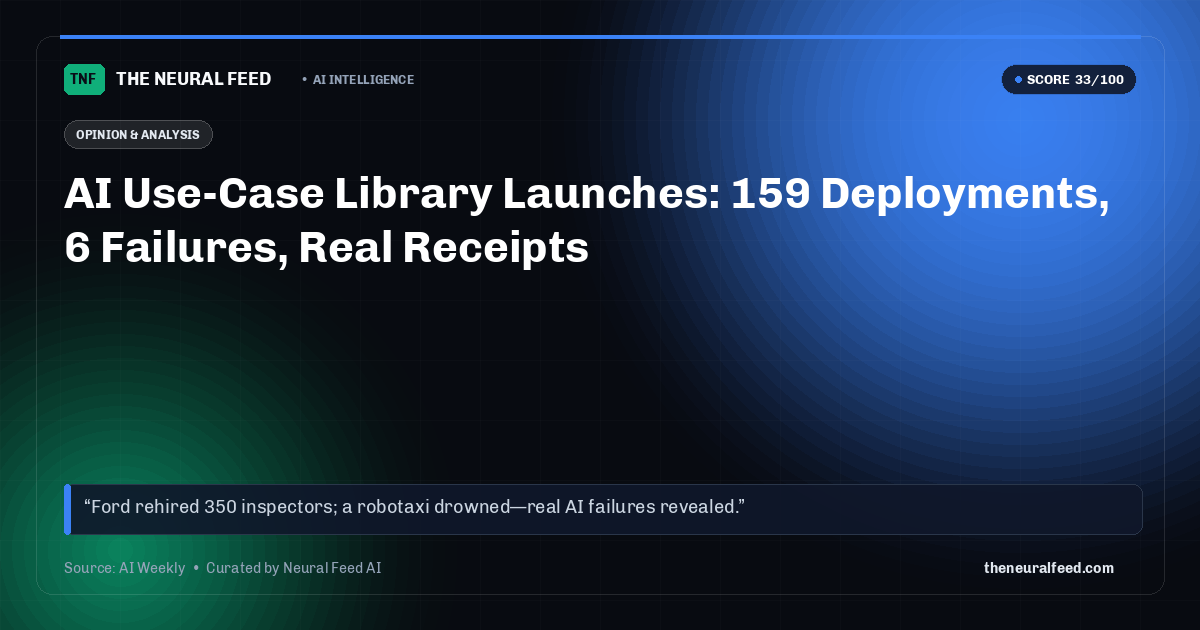 AI Use-Case Library Launches: 159 Deployments, 6 Failures, Real Receipts