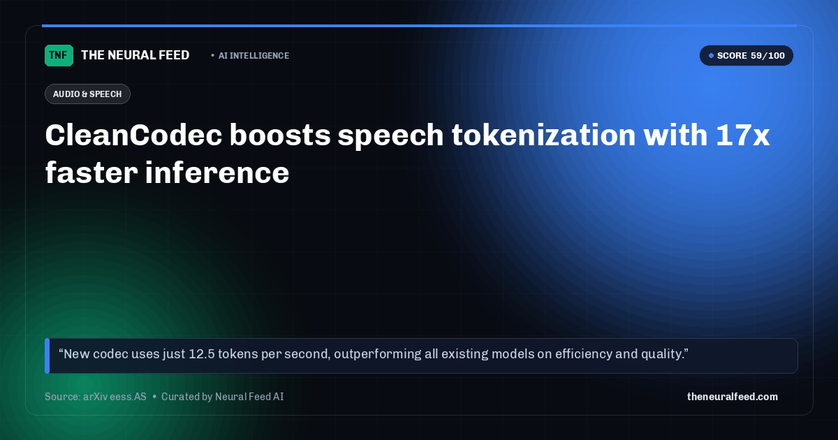 CleanCodec boosts speech tokenization with 17x faster inference