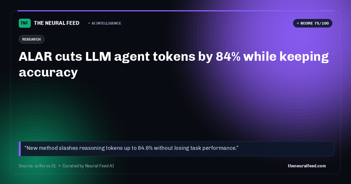 ALAR cuts LLM agent tokens by 84% while keeping accuracy
