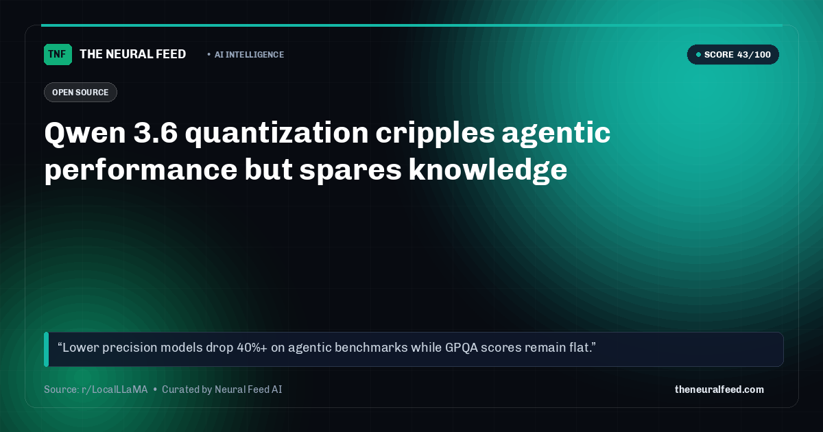 Qwen 3.6 quantization cripples agentic performance but spares knowledge