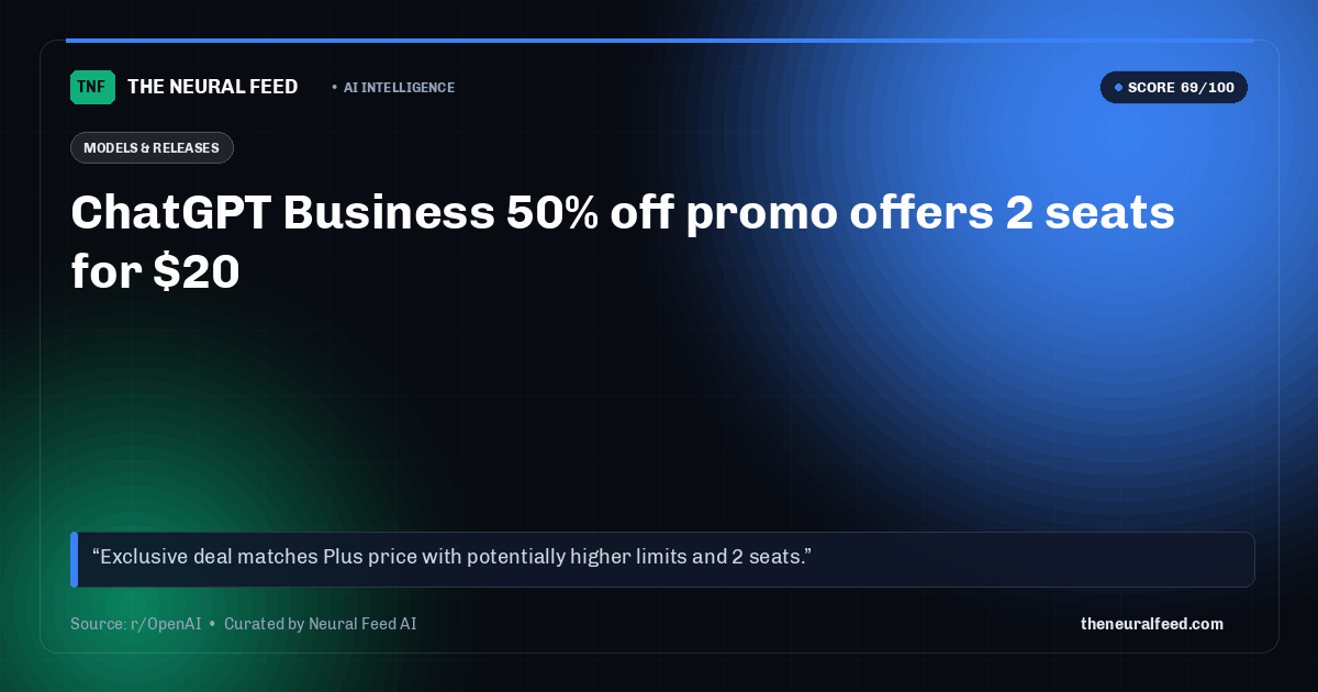 ChatGPT Business 50% off promo offers 2 seats for $20