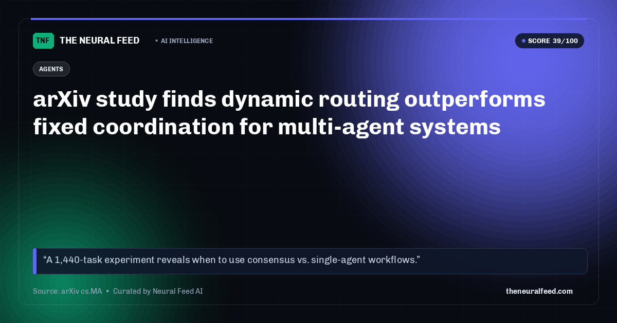 arXiv study finds dynamic routing outperforms fixed coordination for multi-agent systems