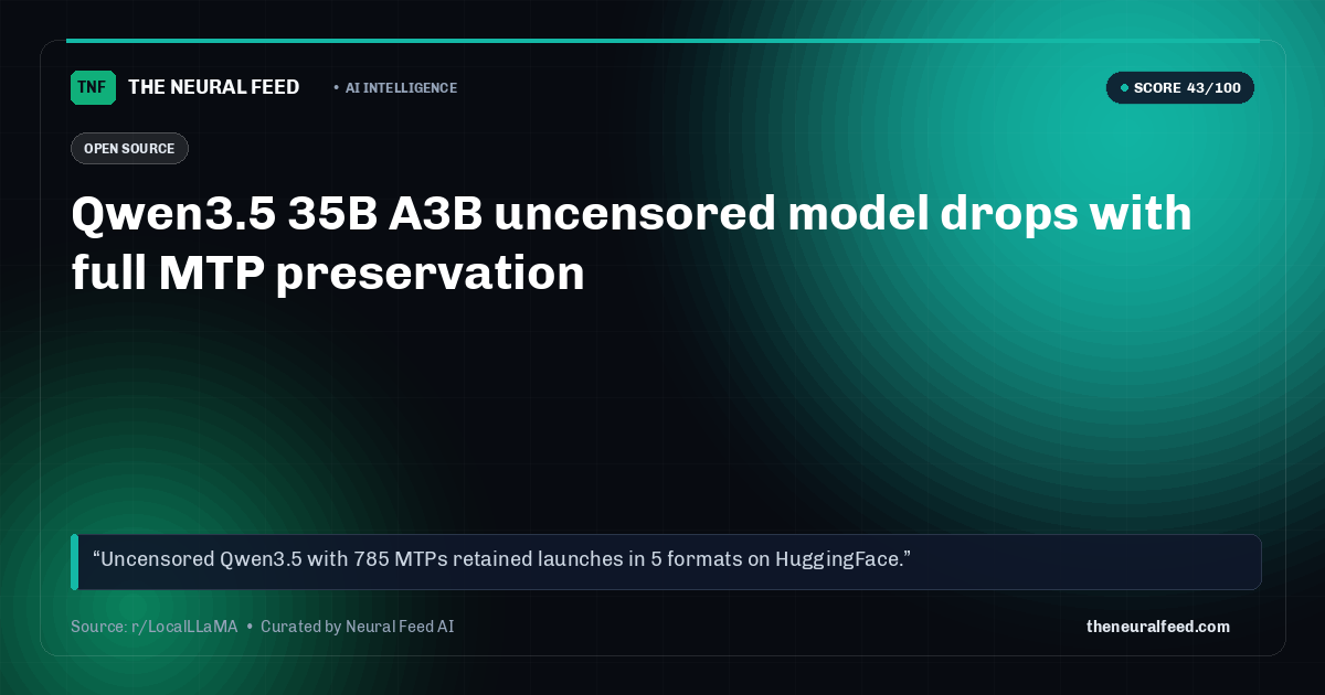Qwen3.5 35B A3B uncensored model drops with full MTP preservation