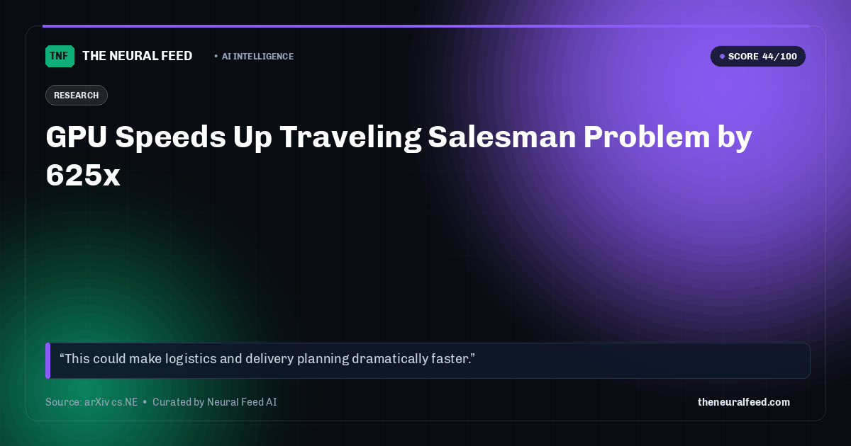 GPU Speeds Up Traveling Salesman Problem by 625x