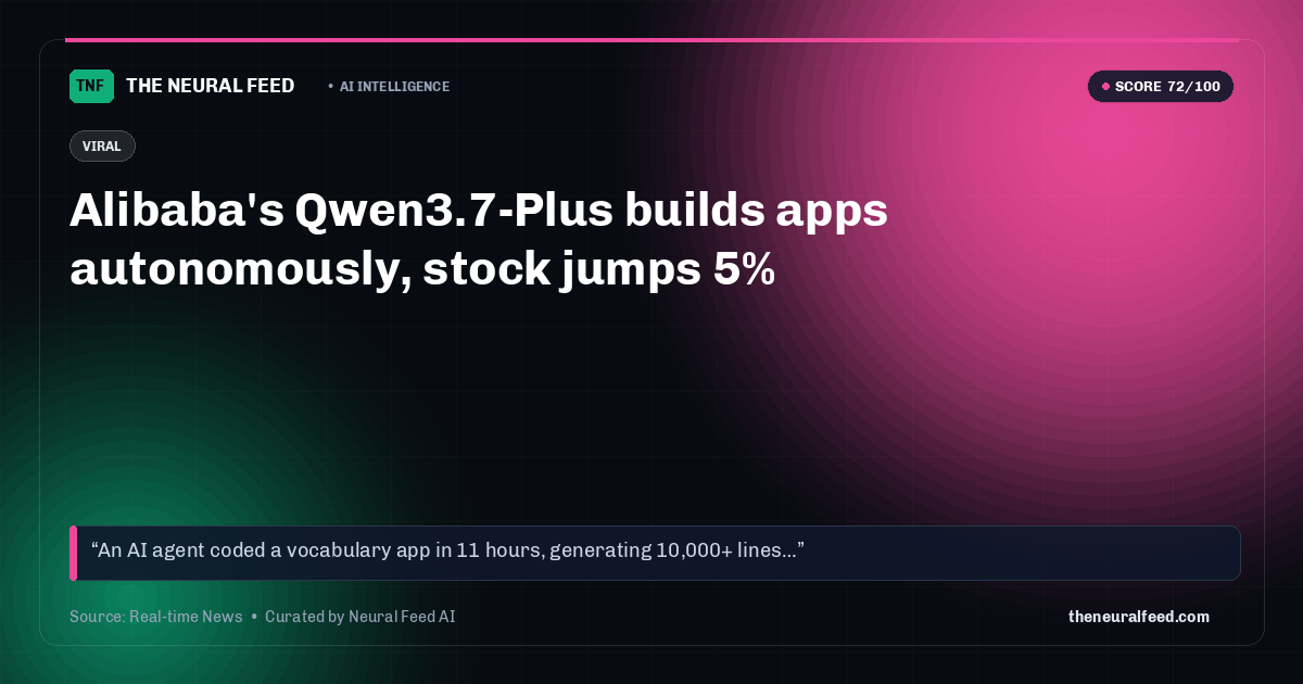 Alibaba's Qwen3.7-Plus builds apps autonomously, stock jumps 5%