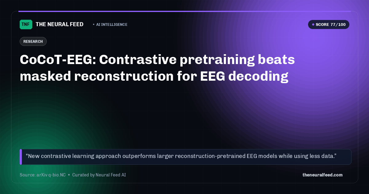CoCoT-EEG: Contrastive pretraining beats masked reconstruction for EEG decoding