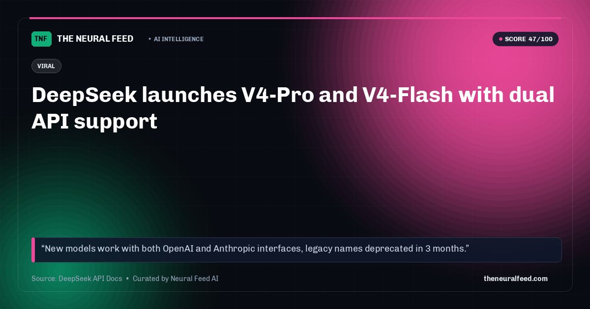 DeepSeek launches V4-Pro and V4-Flash with dual API support