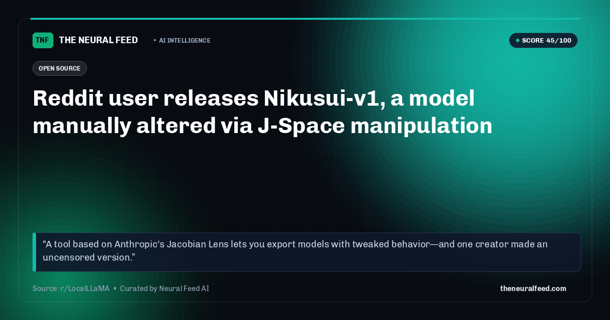 Reddit user releases Nikusui-v1, a model manually altered via J-Space manipulation