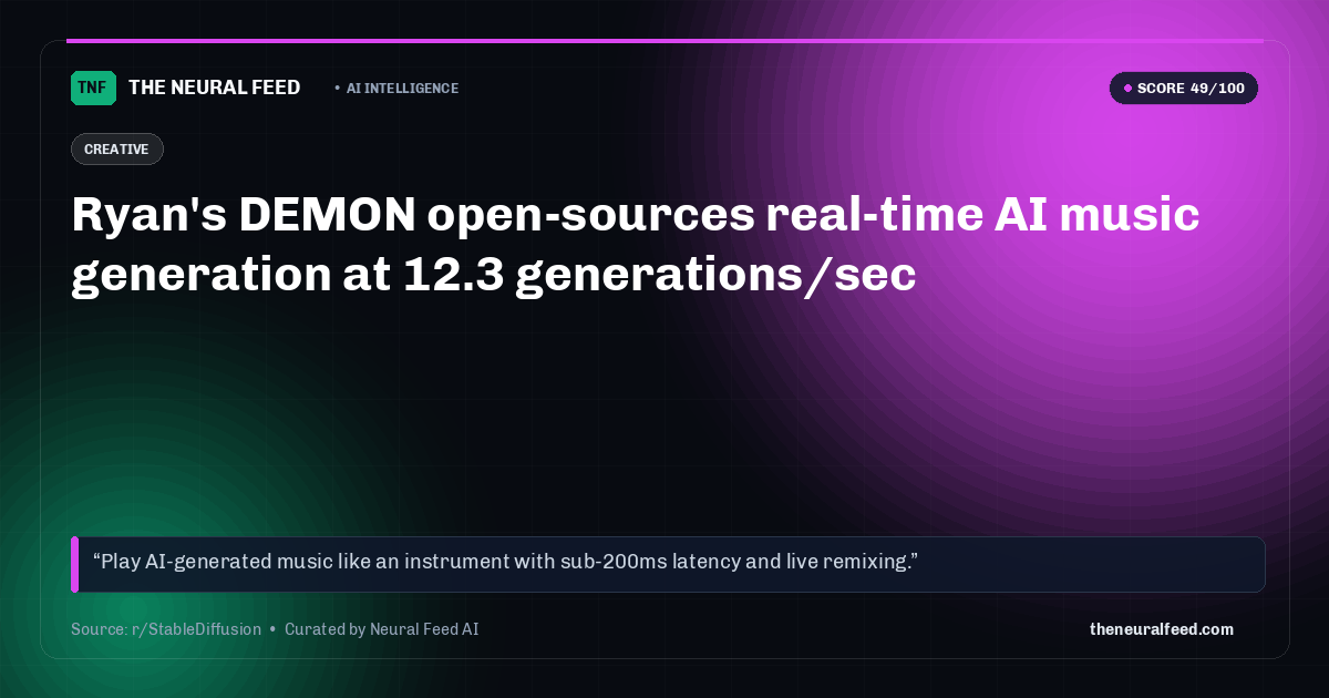 Ryan's DEMON open-sources real-time AI music generation at 12.3 generations/sec
