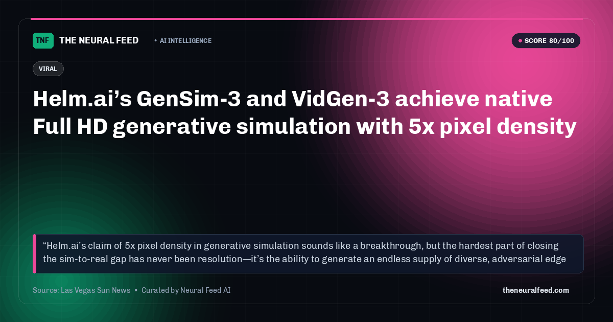 Helm.ai’s GenSim-3 and VidGen-3 achieve native Full HD generative simulation with 5x pixel density