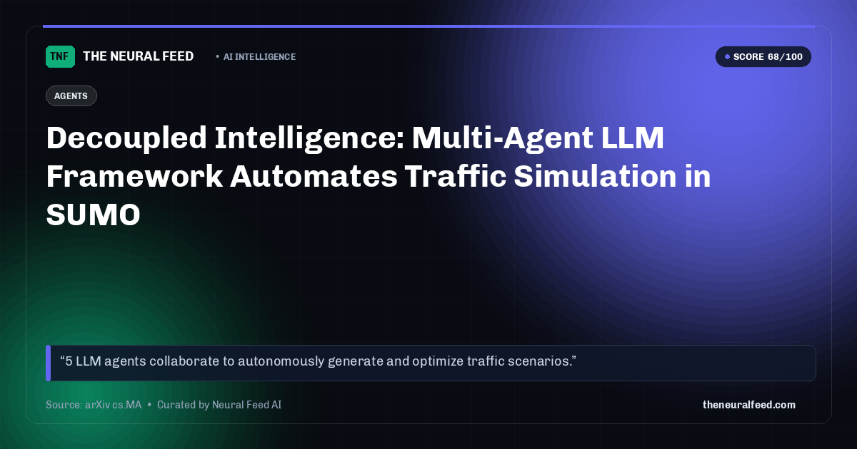 Decoupled Intelligence: Multi-Agent LLM Framework Automates Traffic Simulation in SUMO