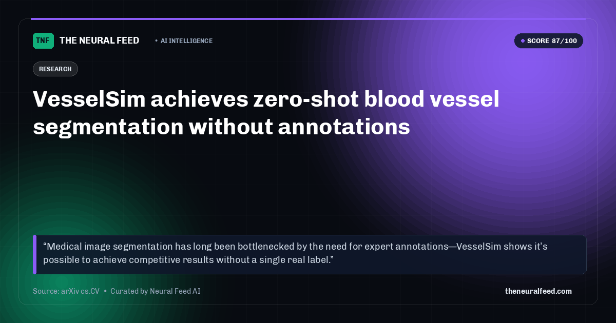 VesselSim achieves zero-shot blood vessel segmentation without annotations