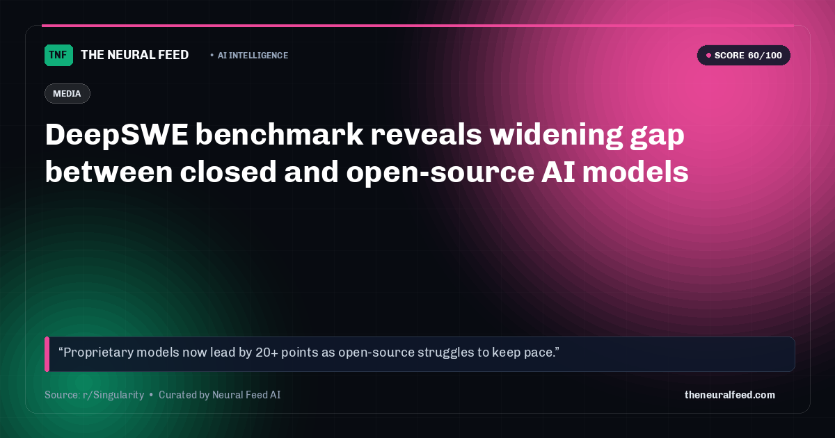 DeepSWE benchmark reveals widening gap between closed and open-source AI models