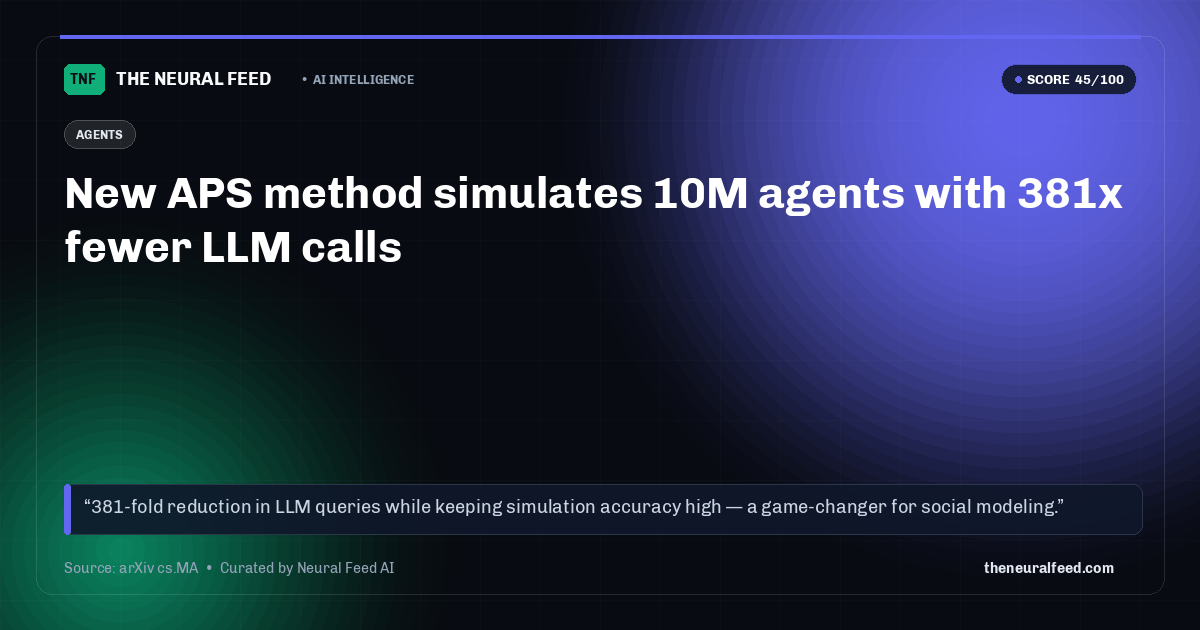New APS method simulates 10M agents with 381x fewer LLM calls
