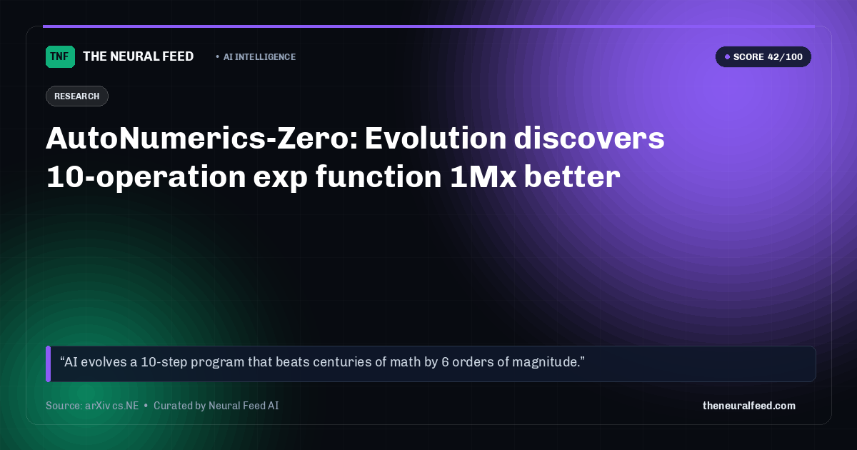 AutoNumerics-Zero: Evolution discovers 10-operation exp function 1Mx better