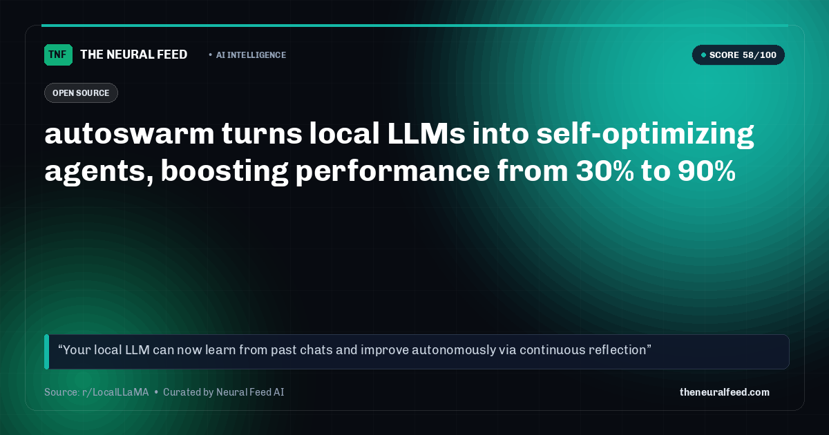 autoswarm turns local LLMs into self-optimizing agents, boosting performance from 30% to 90%