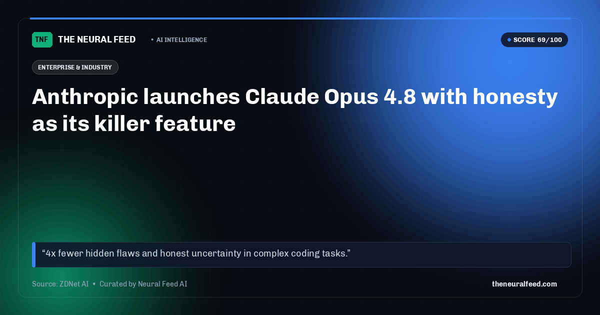 Anthropic launches Claude Opus 4.8 with honesty as its killer feature