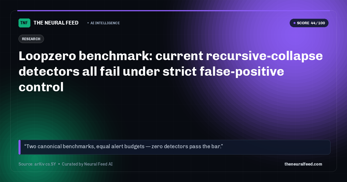 Loopzero benchmark: current recursive-collapse detectors all fail under strict false-positive control