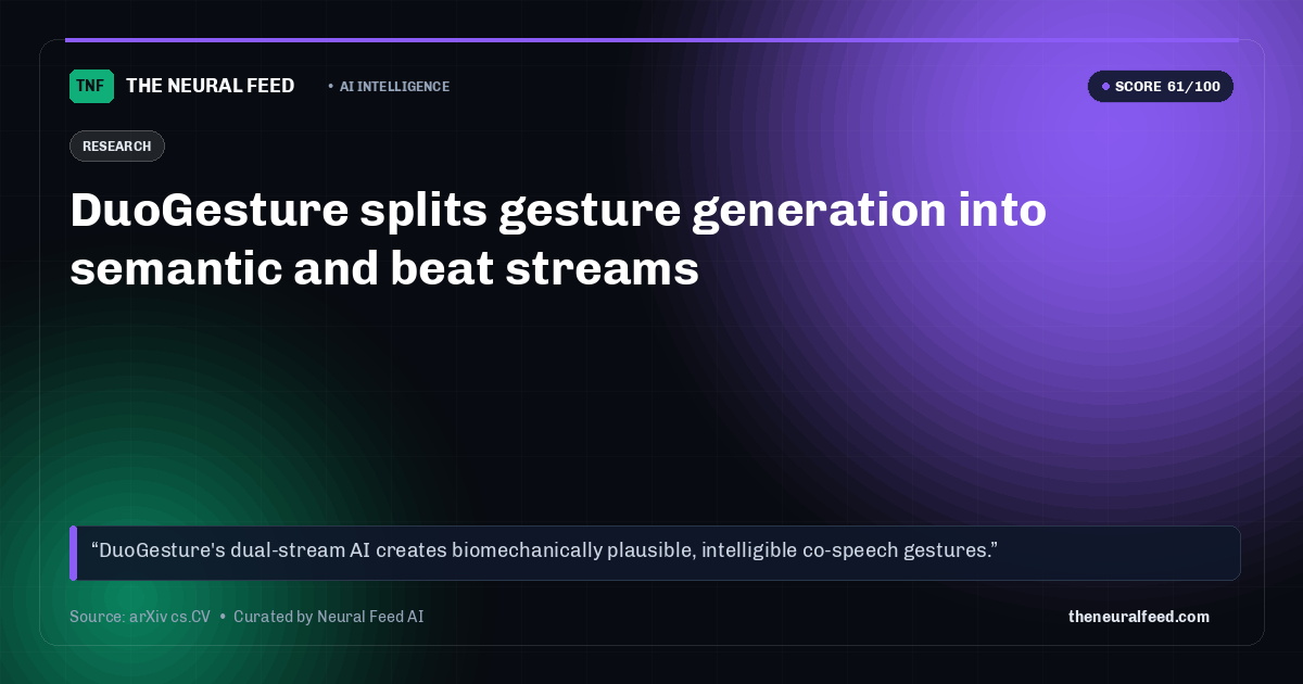 DuoGesture splits gesture generation into semantic and beat streams