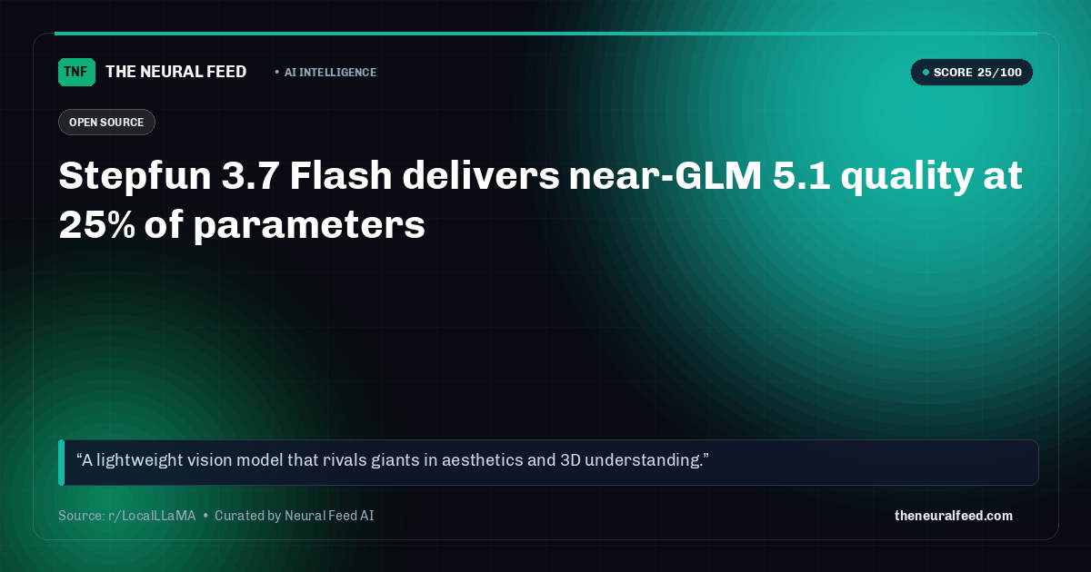 Stepfun 3.7 Flash delivers near-GLM 5.1 quality at 25% of parameters