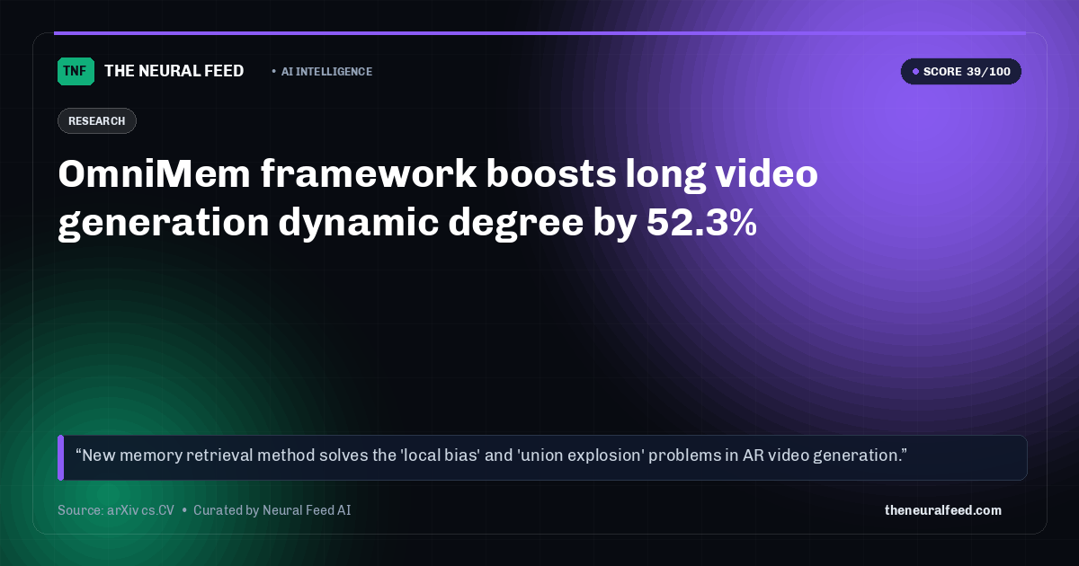 OmniMem framework boosts long video generation dynamic degree by 52.3%