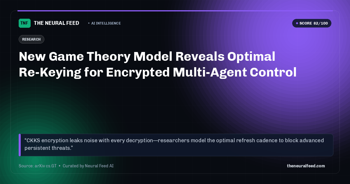 New Game Theory Model Reveals Optimal Re-Keying for Encrypted Multi-Agent Control